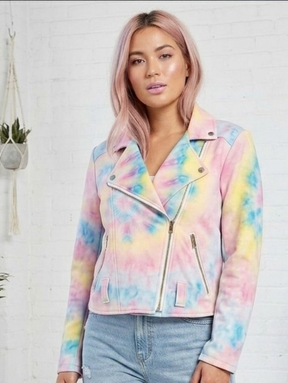 Vintage Sugar Pills Pastel Tie-Dye Moto Jacket Size M